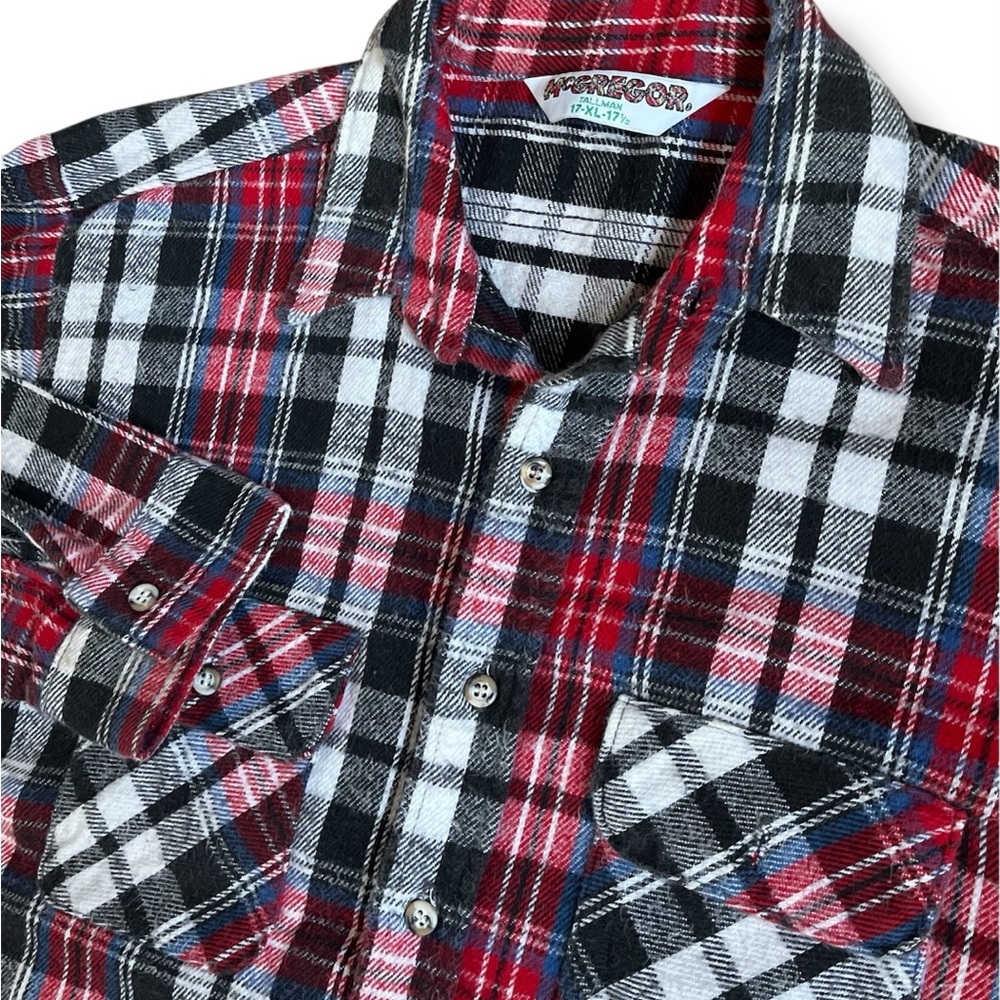 McGregor Flannel Plaid Vintage Shirt Size XL Tall Man Red USA Made Long Sleeve